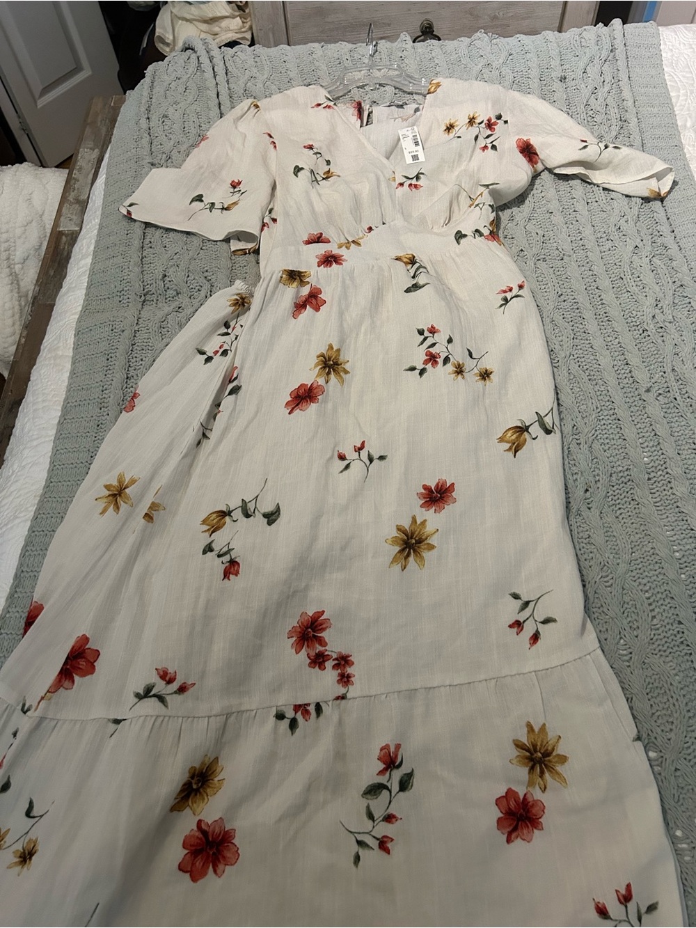Reitmans Ivory Maxi Dress with Red & Yellow Floral Print